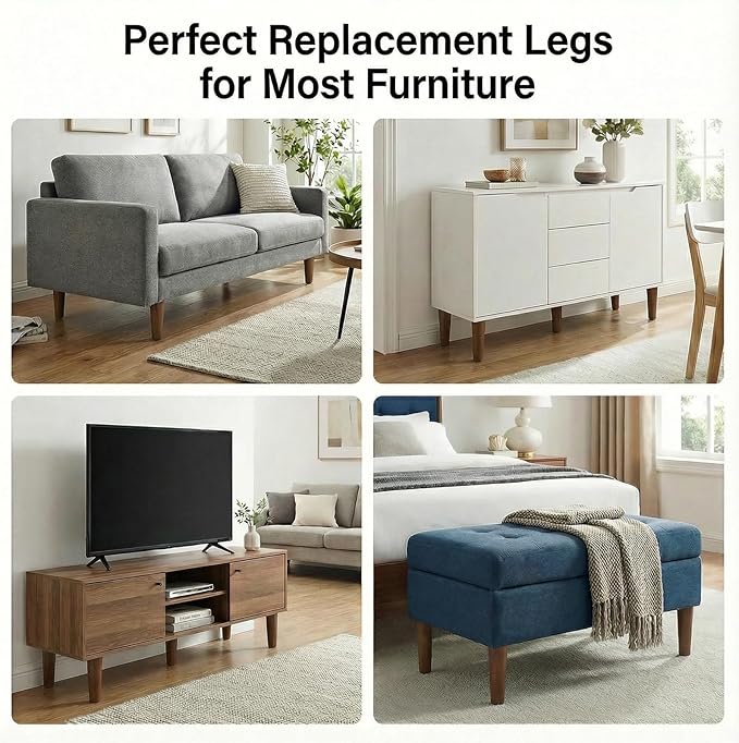 Yaliuliu 6 Inches Round Solid Wood Furniture Legs Set of 4, TV Stand, Ottoman