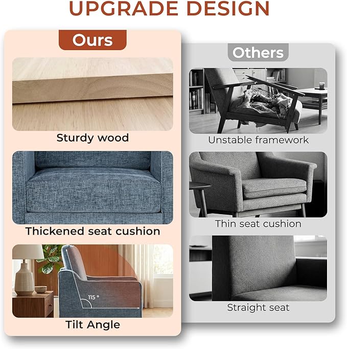 TLSUNNY Mid-Century Accent Chair, Modern Upholstered Chenille Armchair & Padded