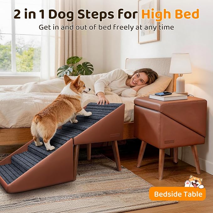 Dog Stairs & Ramp for High Bed and Couch, 22.8" 6-Step Foldable Split Ottoman Pet Steps, Non-Slip Joint Relief for Small/Medium/Large Dogs, Senior & Injured Pets, Converts to Bedside Footstool