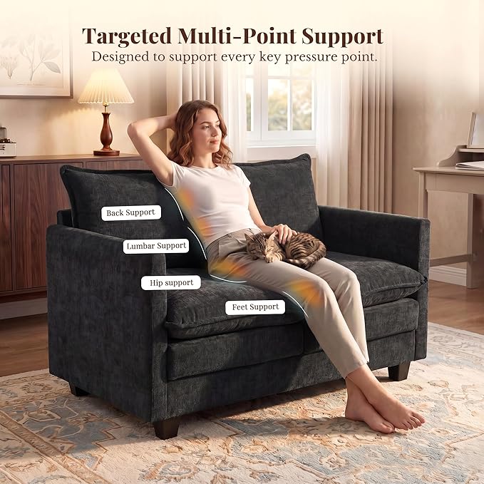Loveseat Sofa with Cloud 3-Layer Cushion & 27" Deep Seat, Modern Small Couch No