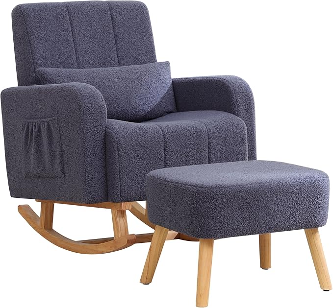 HCHAIRH Rocking Chair with Ottoman, Upholstered Glider Rocker with High