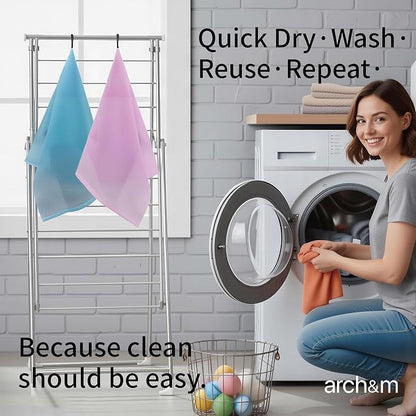 ARCH&M Exfoliating Washcloth & Back Scrubber, 35 Inch, 3 Pack, Off-White | Japanese Beauty Washcloth for Shower, Smoother Skin, Korean Body Towel, Deep Exfoliation Daily Use, Removes Dead Skin