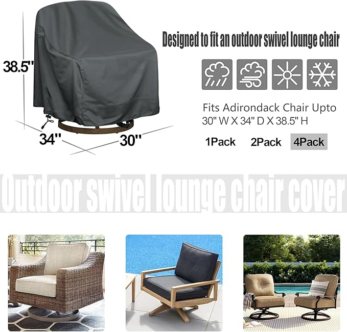 Outdoor Swivel Lounge Chair Cover 4 Pack, Waterproof Heavy Duty Outdoor Chair