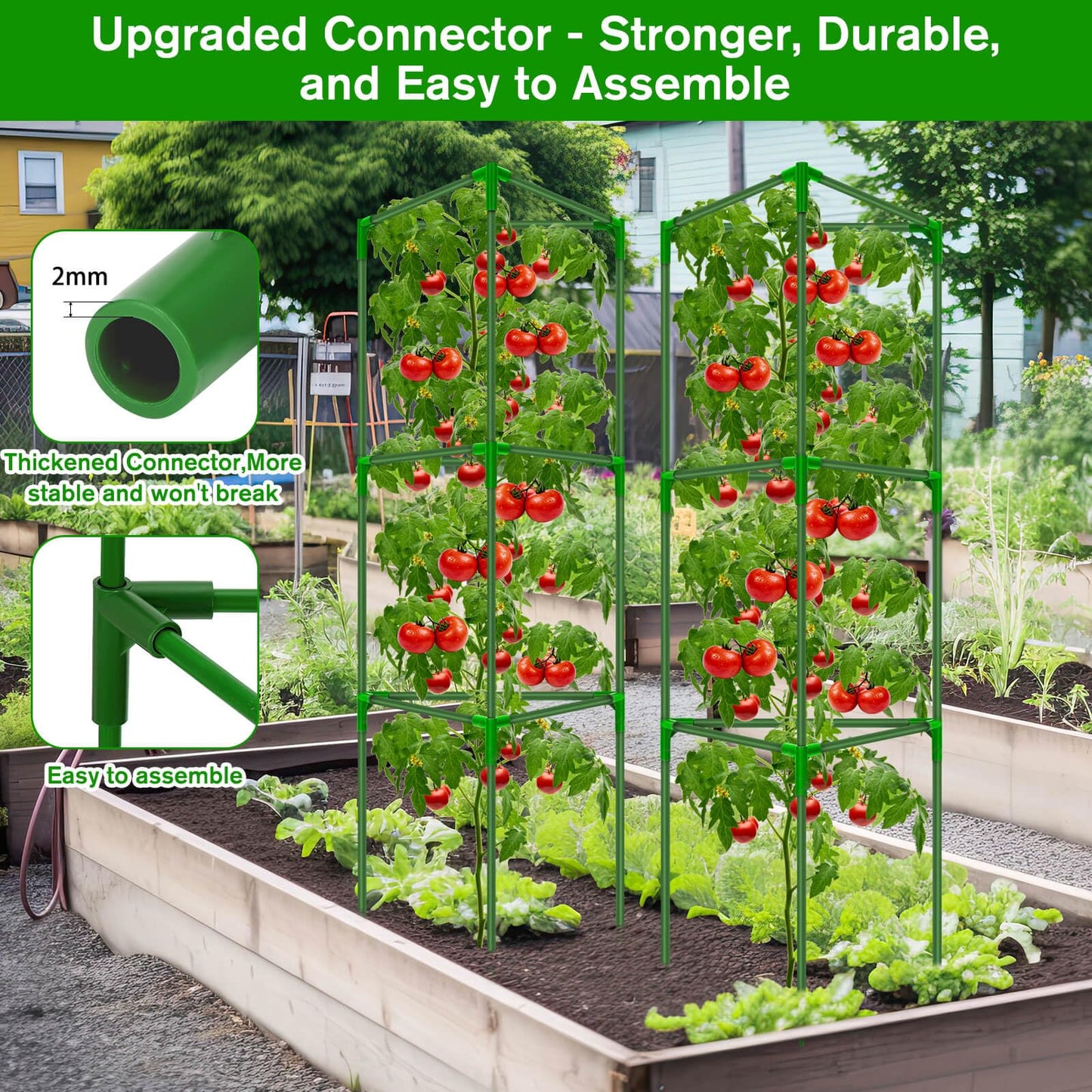 Tetutor Tomato Cages for Garden, 3 Pack Tomato Cage Trellis, Garden Cage Heavy Duty Tomato Stake Support, Garden Stakes Plant Cage for Pots Plants Vegetables