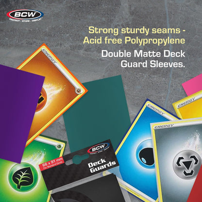 BCW Deck Guard - Double Matte Card Sleeves | 500 Count Box (10 Packs of 50 Sleeves) |Acid-Free, No PVC | Fits 2.5" x 3.5" Game Cards | Archival Safe Sleeves for Card Protection (Green)