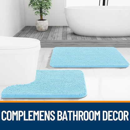 OLANLY Bathroom Runner Rugs 59x24, Soft Absorbent Chenille Bath Rugs, Rubber Backing Quick Dry, Machine Washable Long Bath Mats for Bathroom Floor, Tub and Shower, Home Decor Accessories, Sky Blue