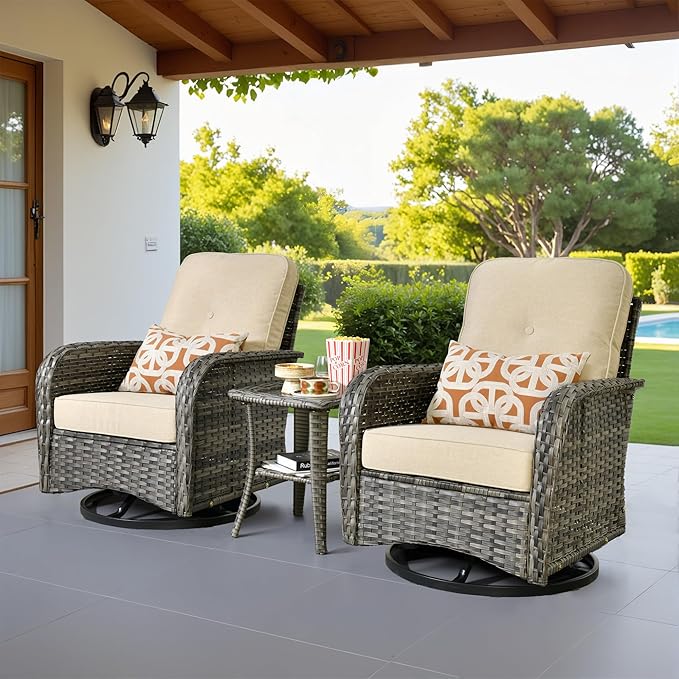 Weaxty Outdoor Swivel Rocker Patio Chairs, 3 Pieces Patio Furniture Set