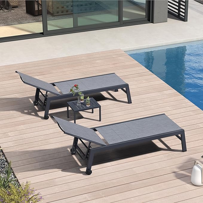 PURPLE LEAF Outdoor Chaise Lounge Set of 2 Aluminum Patio Lounge Chair