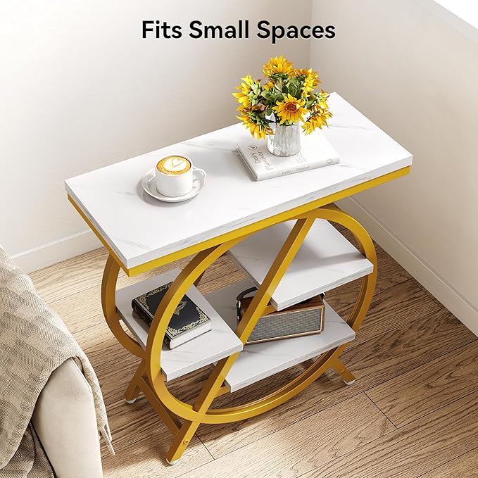 LITTLE TREE End Table, 4-Tier Narrow Faux Marble Side Table