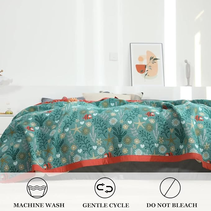 LUTBM Boho Throw Blanket for Bed 100% Cotton Ultra Soft Rustic Quilt Summer