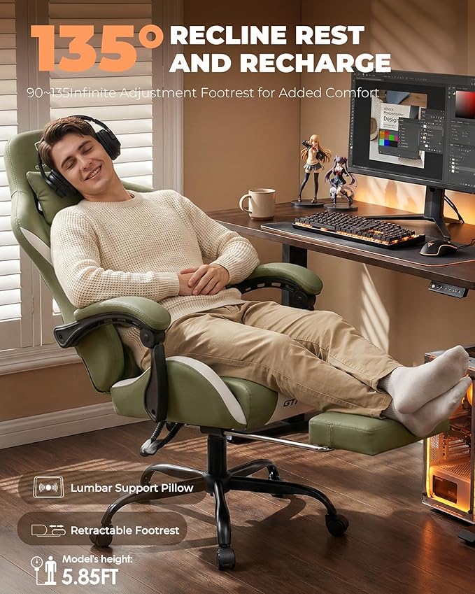 GTPLAYER Gaming Chair with Foot Rest & Pocket Spring Cushion, Ergonomic High