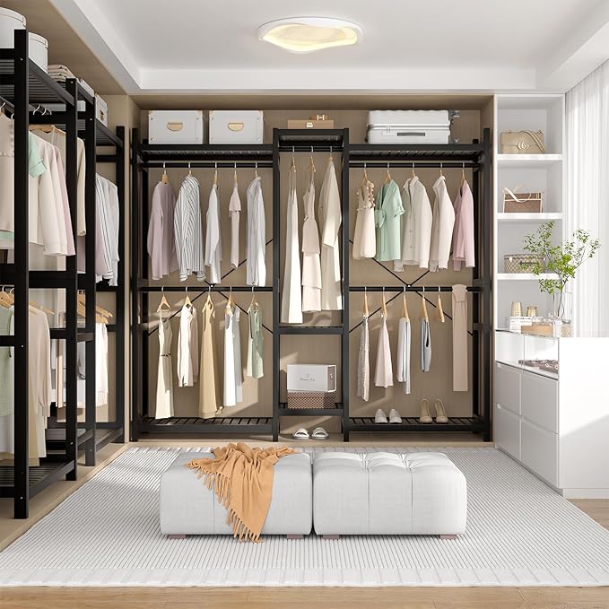 Homykic Bamboo Closet System Clothes Rack, Large Freestanding Garment Rack