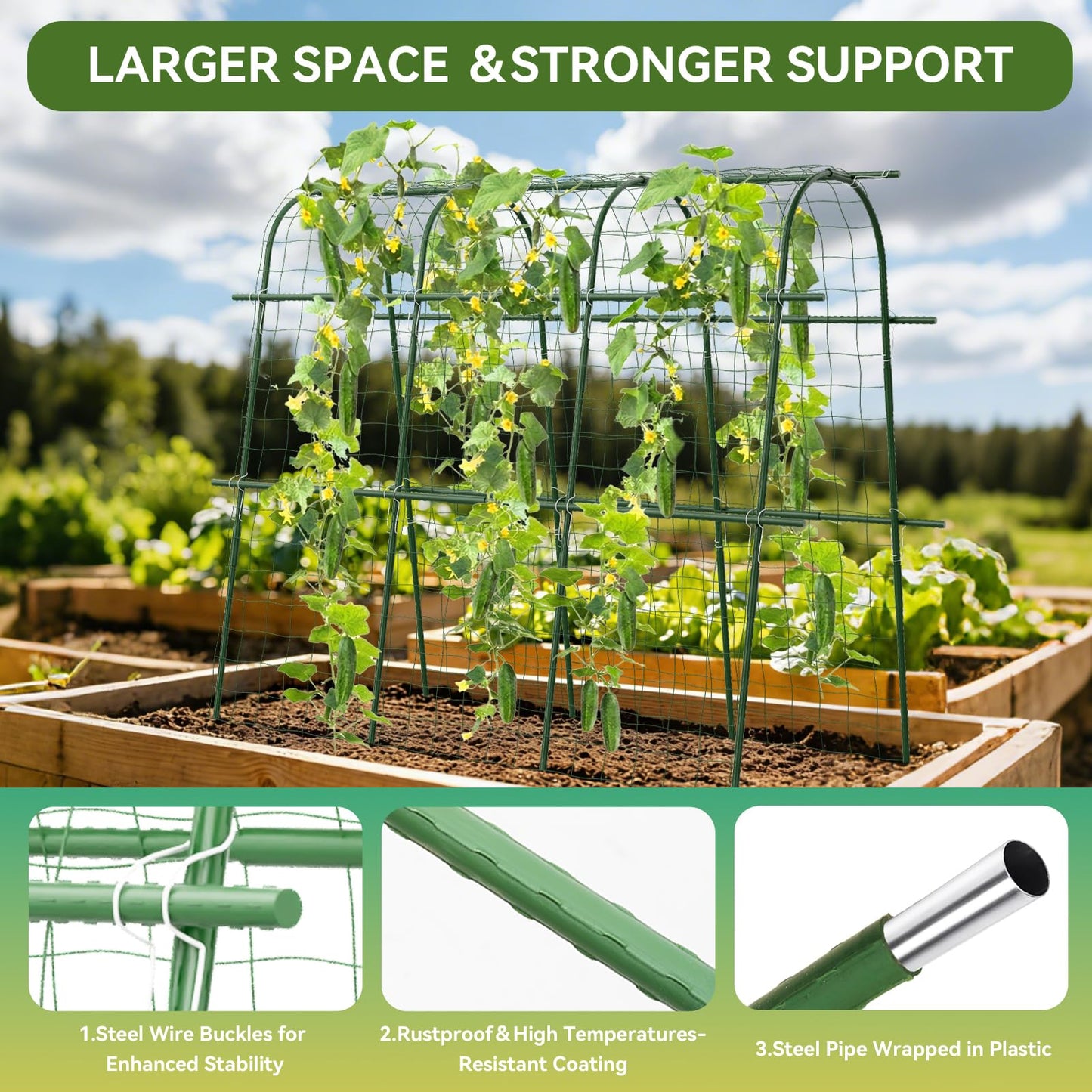 65"×48" Cucumber Trellis for Raised Bed, U-Shape Garden Trellis for Climbing Plants Outdoor, Metal Arch Vegetables Trellis, Detachable Cucumber Plant Support for Tomato,Squash