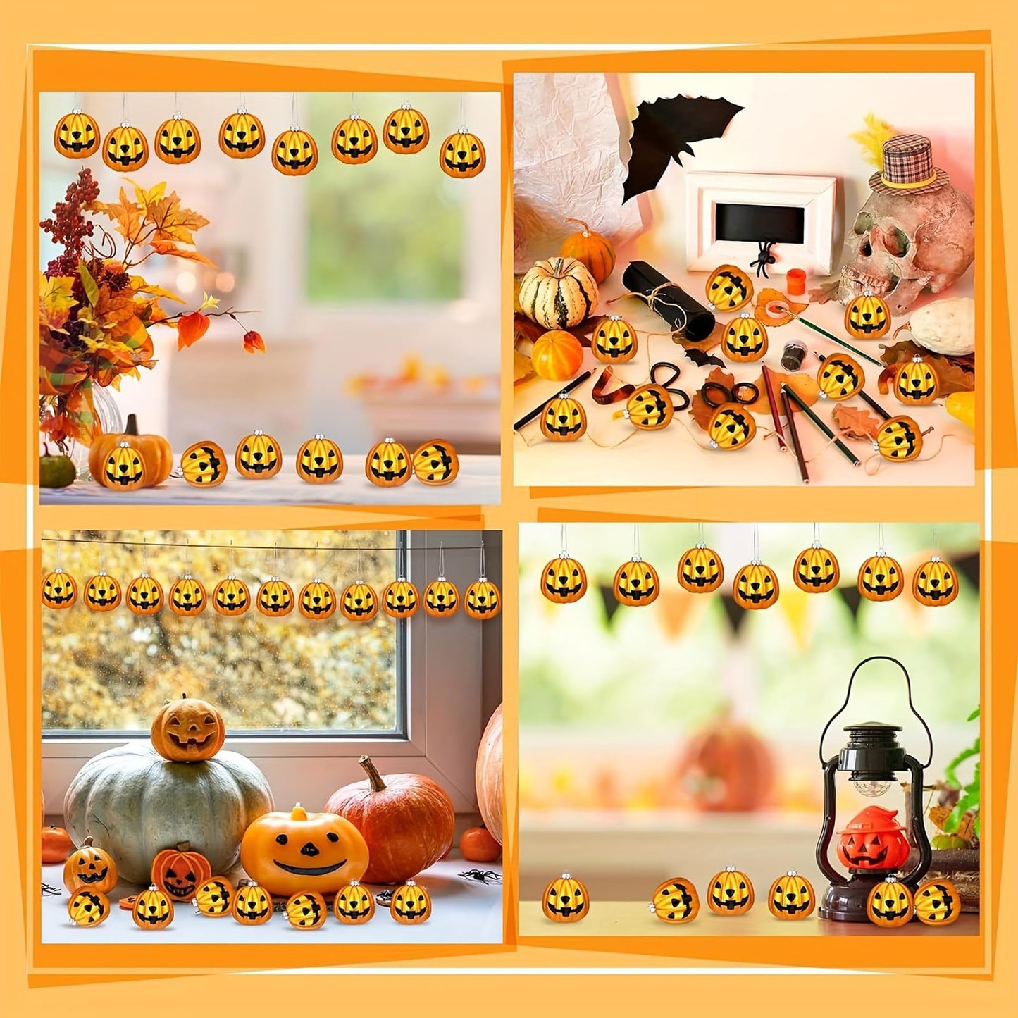 Pinenjoy 24Pcs Halloween Pumpkin Ornament Spooky Jack-O-Lantern Hanging Balls for Thanksgiving Halloween Christmas Holiday Party Home Decorations