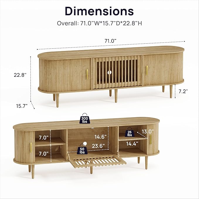 70" Fluted Mid Century Modern TV Stand