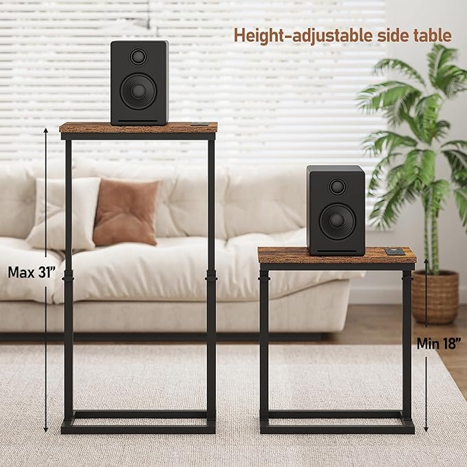 TUTOTAK End Table with Charging Station, Side Table, Tall Couch Table, Sofa