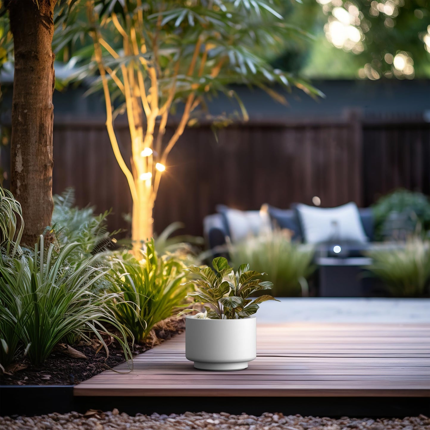 Kante 10 Inch Dia Concrete Planter, Round Pedestal Design Garden Pot for Indoor Outdoor Plants, Modern Flower Pot with Drainage Hole and Rubber Plug, White