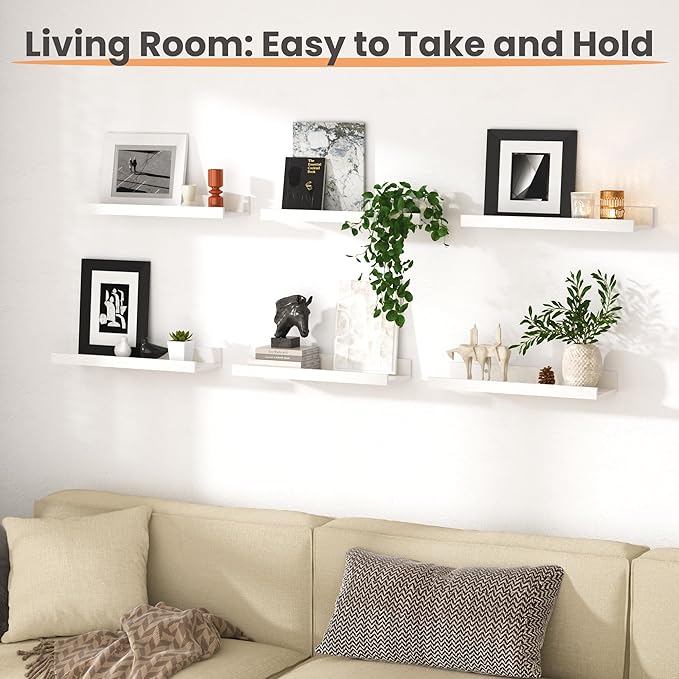 upsimples Floating Shelves for Wall, Wall Shelves for Decor Storage Set of 6