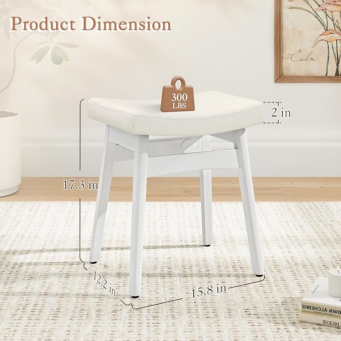 LUE BONA Solid Wood Vanity Bench Stool, 17.3" H Ergonomic Saddle Stool