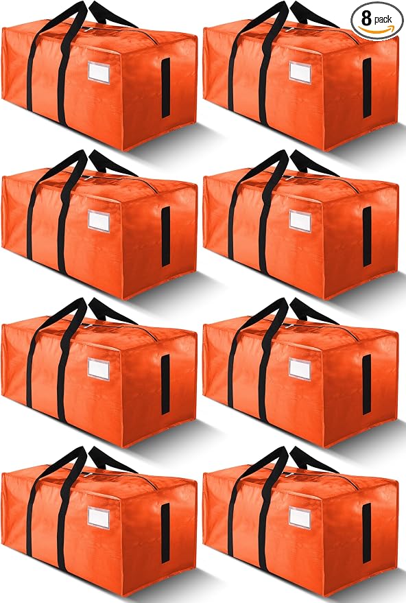 HOMESURE Supports 200lbs Heavy Duty Moving Bags - Strong Zipper & Wrap-Around Handles - Water-Resistant Storage Totes, Durable Alternative to Moving Boxes - 8 Pack - Orange