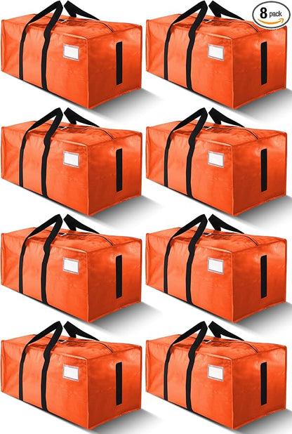 HOMESURE Supports 200lbs Heavy Duty Moving Bags - Strong Zipper & Wrap-Around Handles - Water-Resistant Storage Totes, Durable Alternative to Moving Boxes - 8 Pack - Orange