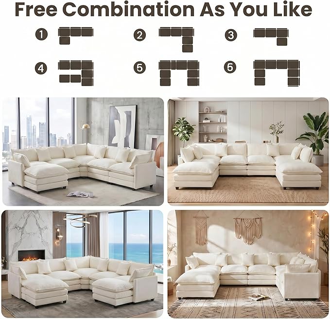 111.4" V-Shaped Corner Couch Sectional｜5 Seat Customizable Modular Cloud