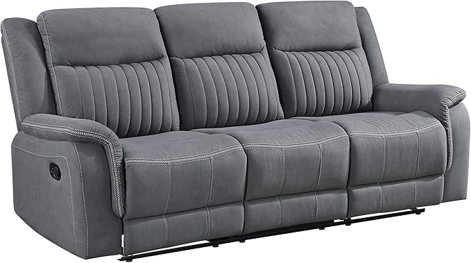 Lexicon Manual Double Reclining Sofa, Polished Microfiber Upholstered 3 Seater