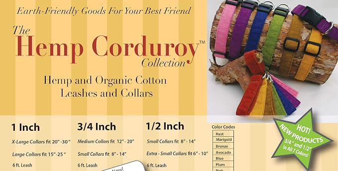 The Good Dog Company- Hemp Corduroy SIX FT Dog LEASHES Available in 9 Colors (Rust, Marigold, Bronze, Avocado, Blue, Plum, Pink, Red, Black) Sold in 1”, ¾”, ½” Widths (1/2 Inch Width, Pink)