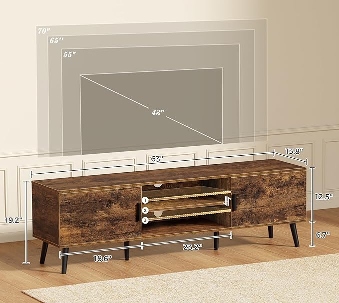 SUPERJARE TV Stand for 55, 65 Inch TV, 63 Inch Entertainment Center