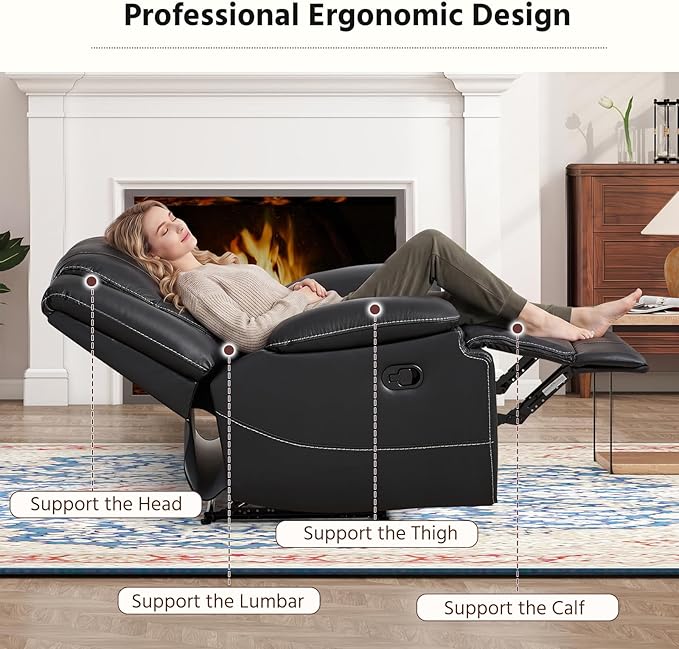ANJ Premium Genuine Leather Manual Reclining Sofa Couch, Overstuffed 3-Seater