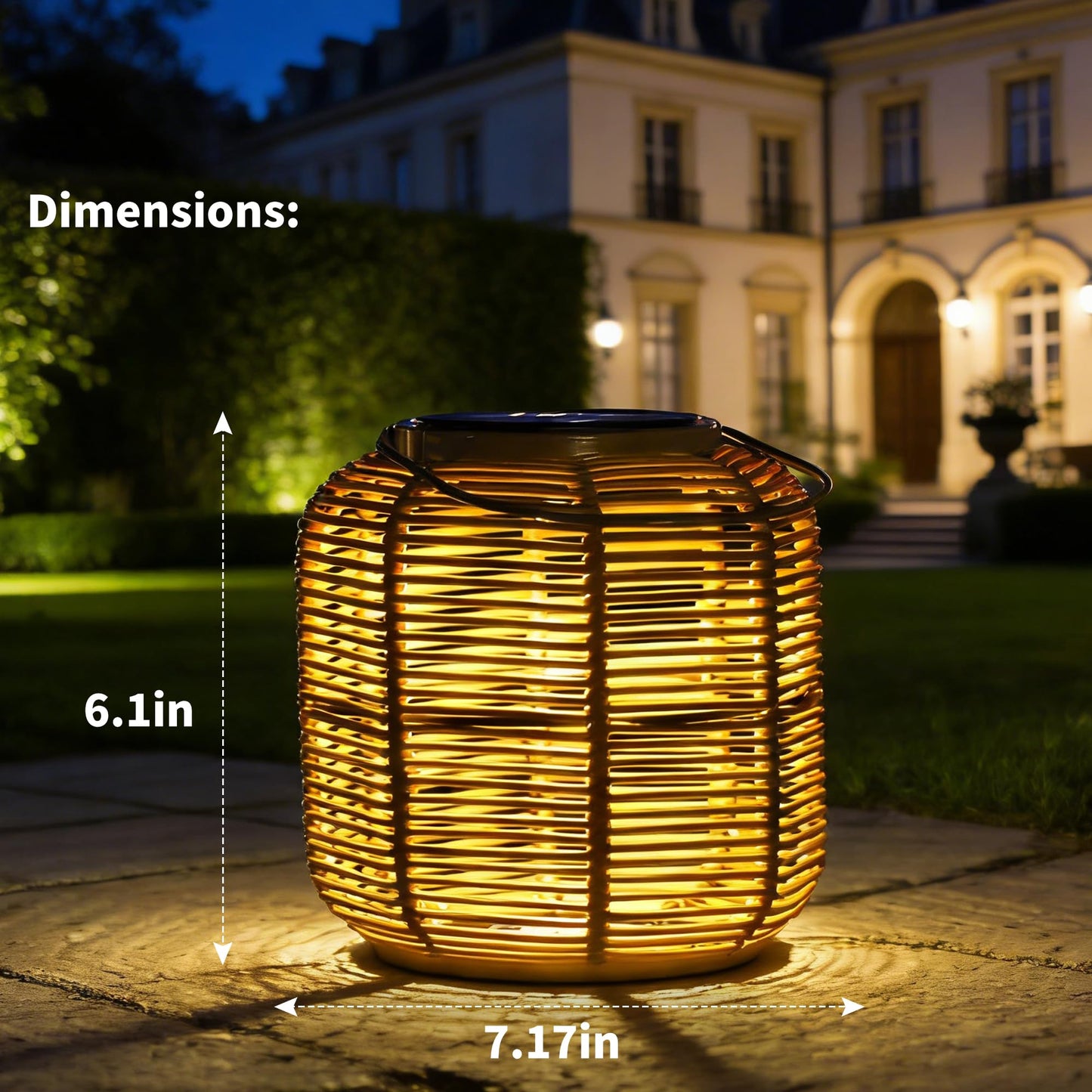 HMZHEX Solar-Powered Rattan Woven Lantern, 6"x7" Waterproof Hanging Solar Lantern for Outdoor, Boho Decorative Table Lamp, Warm Ambient Light for Garden Patio Porch Balcony