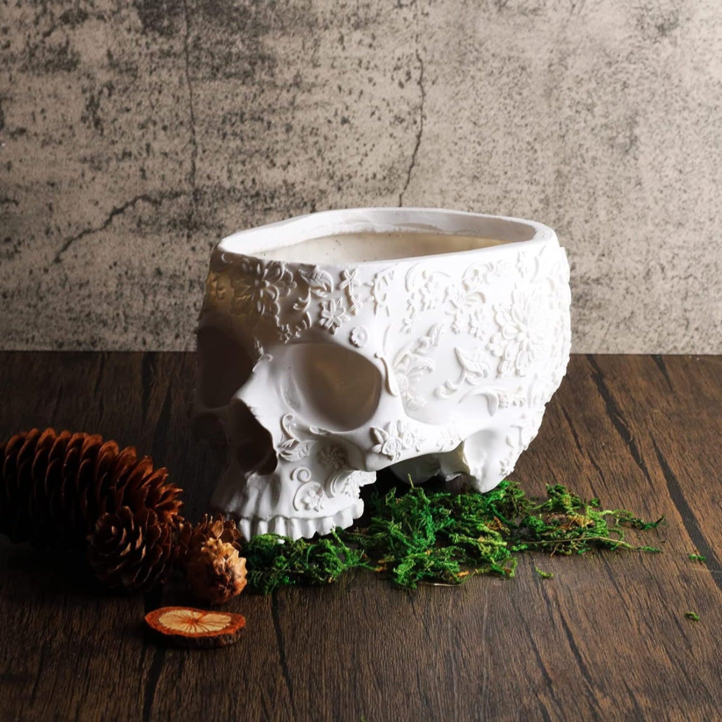 White Skull Planter Pot 6 Inch Skeleton Head Pot for Succulents Flowers, & Bowl Dish Gothic Decor for Garden Home Parties Haunted House Spooky Black Display Halloween Skull Flower Pot Decoration Gift
