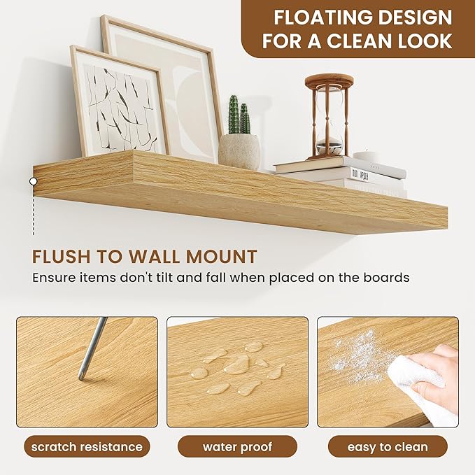 fuqing Floating Shelves for Wall, Wall Mounted Wood Floating Shelf