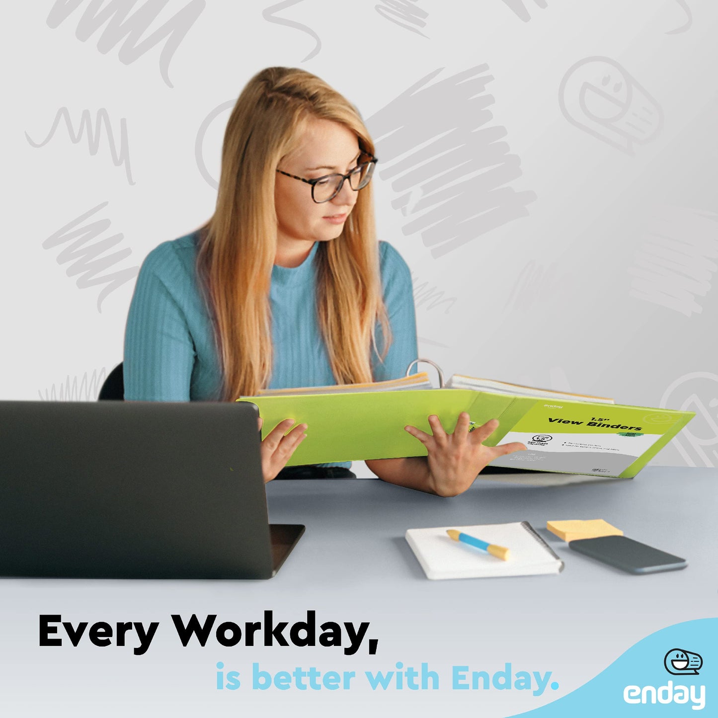 Enday 3 Ring Binder 1.5 Inch, Green Heavy Duty Three Ring Binder, 325 Sheets Capacity - 1.5 Inch Binder for Home School and Office