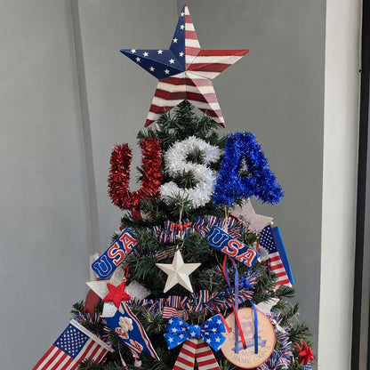 Halloscume 4th of July Rustic Tree Topper 7.8 in Metal Star Patriotic Tree Topper Red Blue White Trees Ornament for 250th Anniversary Independence Day Indoor Outdoor Home Decor Holiday Party Supplies