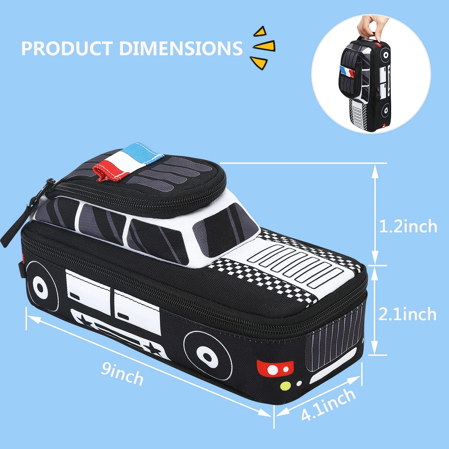 LEDAOU Cute Pencil Case for Kids Girls Boys Pencil Pouch kawaii Pen Pencil Box Bag Holder for School Students (Police Car)