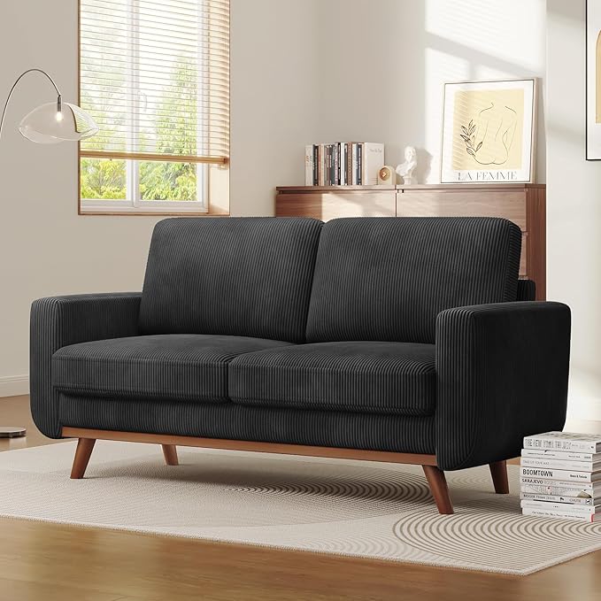 Vesgantti 68" Loveseat Sofa Black, Comfy Corduroy Couch