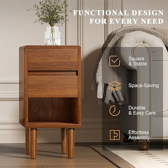 Narrow Nightstand 2 Drawers