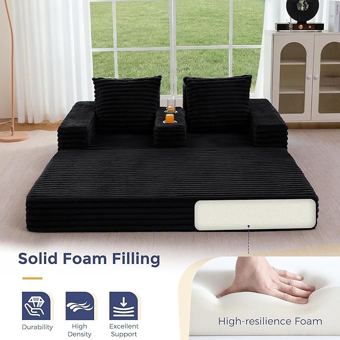 MAXYOYO Loveseat Sofa Bed, Striped Faux Fur Foldable Floor Sofa Couch in A Box