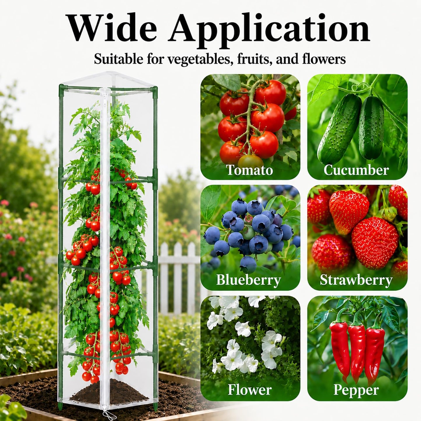 Halatool Garden Tomato Plant Cover Netting, Fits 55–72" Tall Tomato Cages, Garden Bird Netting with Zipper & Drawstring, Insect Barrier, Plant Covers from Insects Animals, 2 Pack, 61"×15.7"