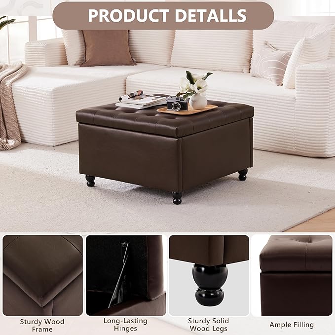 Weture 30 Inch Large Square Storage Ottoman Coffee Table, Oversized Square