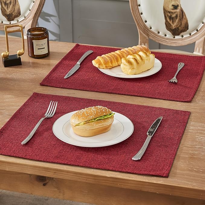 BALCONY & FALCON Placemats Set of 4 Faux Linen Cloth Place Mats Washable