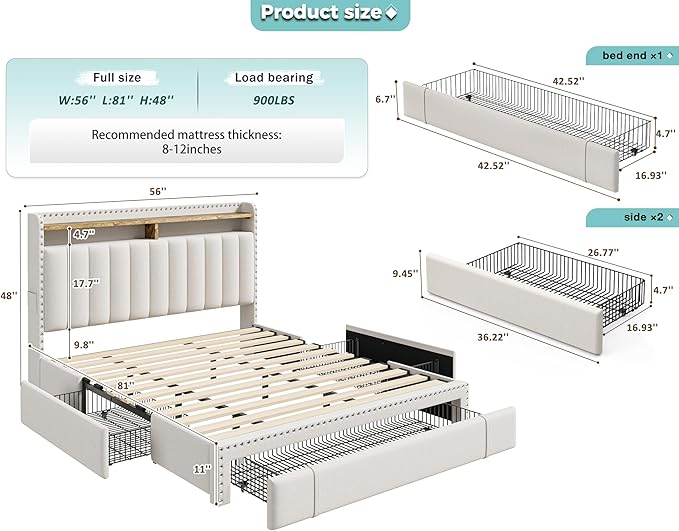 EnHomee Upholstered Full Bed Frame