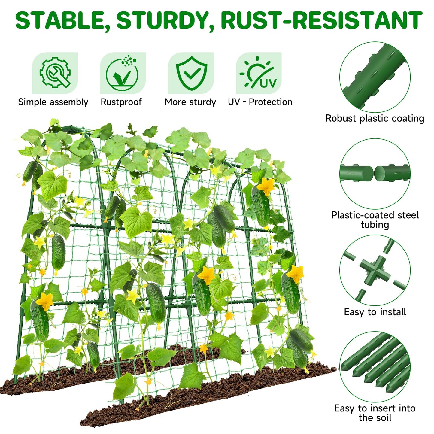 Cucumber Trellis for Raised Bed, U-Shape Garden Trellis for Climbing Plants Outdoor, Metal Arch Trellis for Vegetables, Plant Support for Tomato, Pea, Zucchini (47.2" L×30" W×47.2" H-Medium)