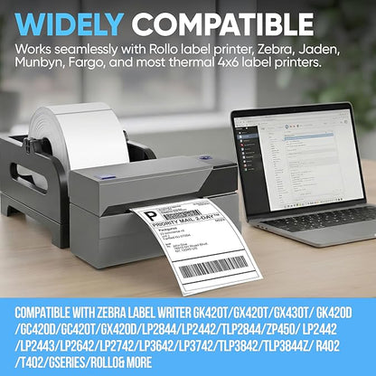 PackGurus 4"x6" Direct Thermal Label Roll, Shipping Labels with Perforated, Commercial Grade for Thermal Printer, 500 Labels/Roll, 4 Rolls (2,000 Labels Total)