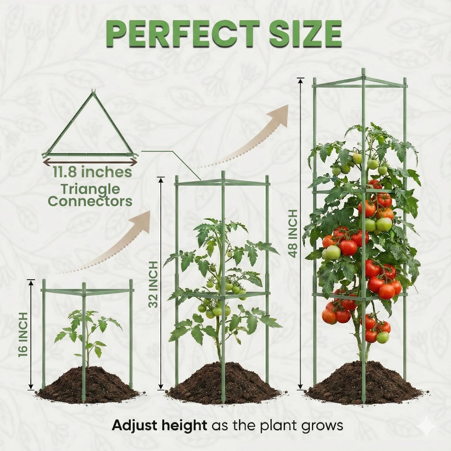 Tomato Cage - Large Trellis Stakes and Plant Support Structures for Vegetables and Climbing Plants - Tall Tomato Cages for Garden, Pots, Raised Garden Bed Outdoor Supplies (3 Pack - Up to 48")
