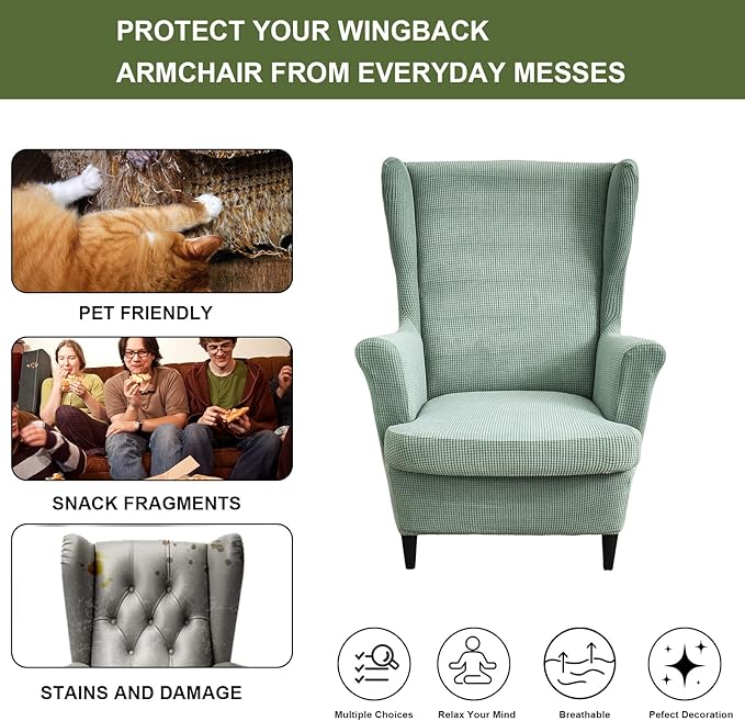 HAOYONG Jacquard Wingback Chair Cover Thickening Wing Armchair Covers Set of 2
