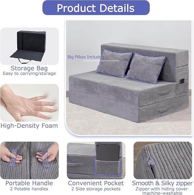 Folding Sofa Bed, 4 in 1 Convertible Sleeper Chair