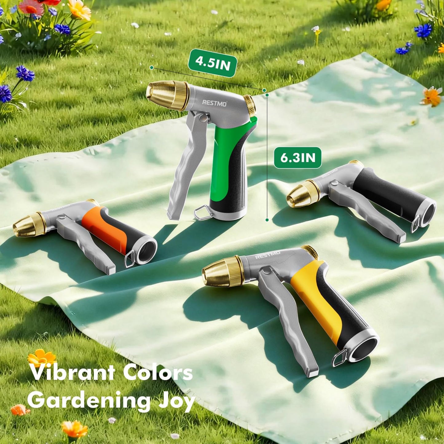RESTMO Heavy Duty Metal Water Hose Nozzle, High Pressure Garden Hose Nozzle, Hose Sprayer Nozzle with Adjustable Spray Patterns for Garden Watering, Car Washing, Patio and Pet, Green