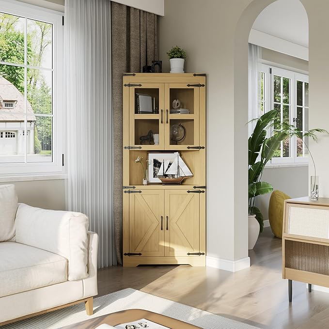 GarveeHome 67" Tall Corner Storage Cabinet, Farmhouse Corner Hutch Display